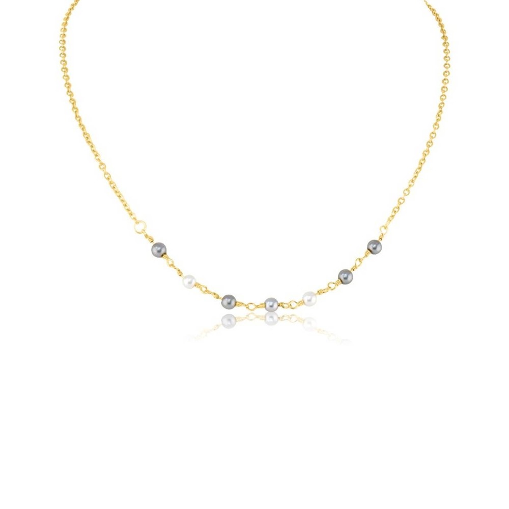 Choker - Gold Rosary Chain - multi color freshwater pearl